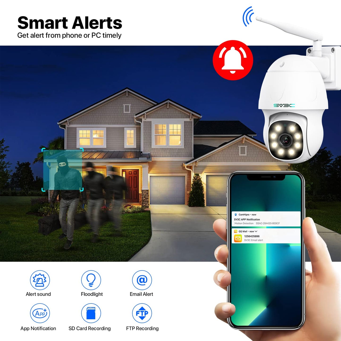 Sv3C 5Mp Ptz Ip Camera Outdoor, Pan Tilt Security Cameras With Dual Band 2.4G 5G Wifi, Auto Tracking, Floodlight Color Night Vis