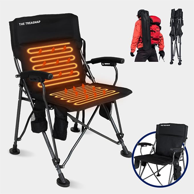 Heated Camping Chairs Adults Folding: Oversized Foldable Outdoor Chair for Outsides with Cup Holder – Heavy Duty Heating P...