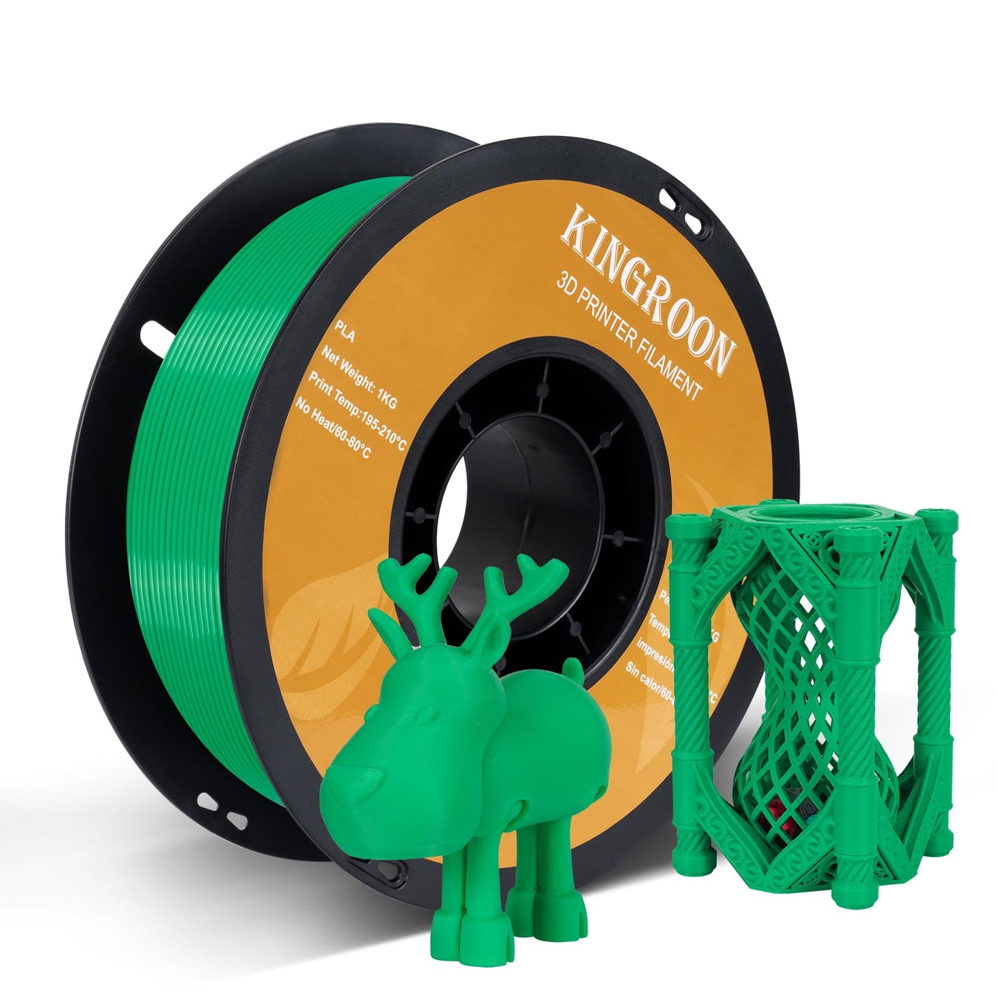 Kingroon PLA 3D Printer Filament, Dimensional Accuracy +/- 0.02 mm, 1 kg Spool(2.2lbs), 1.75 mm，Green