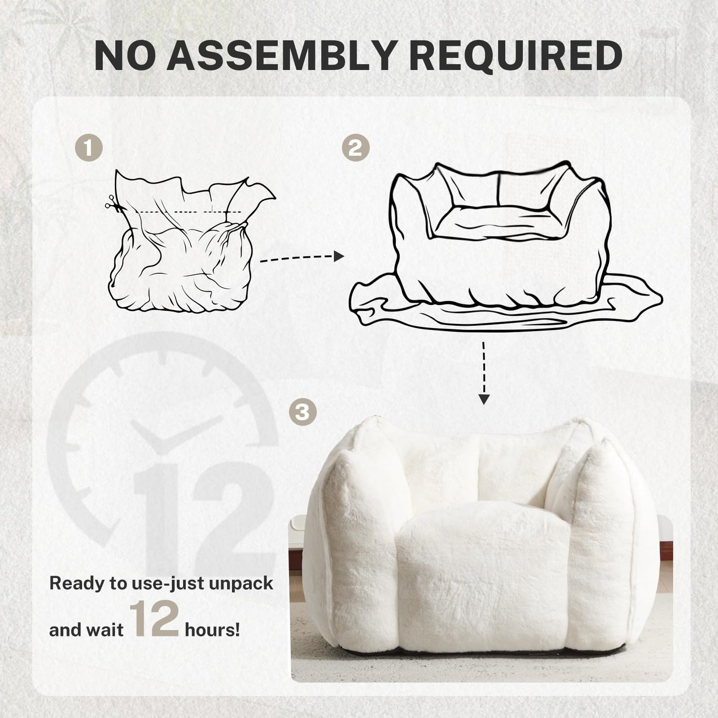 Giant Bean Bag Chair, Comfy Large Bean Bag Chairs for Adults and Kids, Fluffy Faux Rabbit Fur Floor Sofa for Living Room Bedroom Apartment, Beige