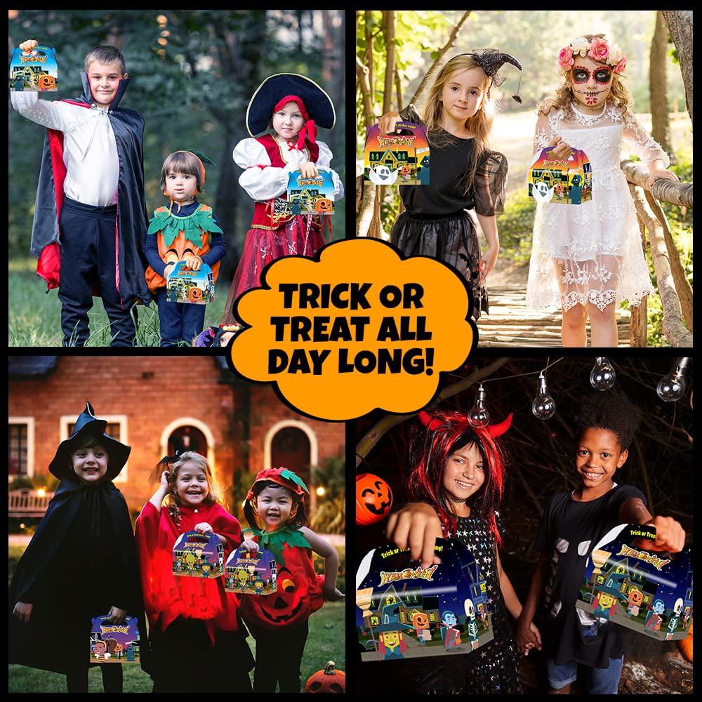 ArtCreativity Halloween Treat Boxes, Set of 12, Cardboard Candy Treat Bags with Carry Handles, Trick or Treat Supplies, Party Favors Halloween Candy Box for Sweets, Toys, Gifts, and More