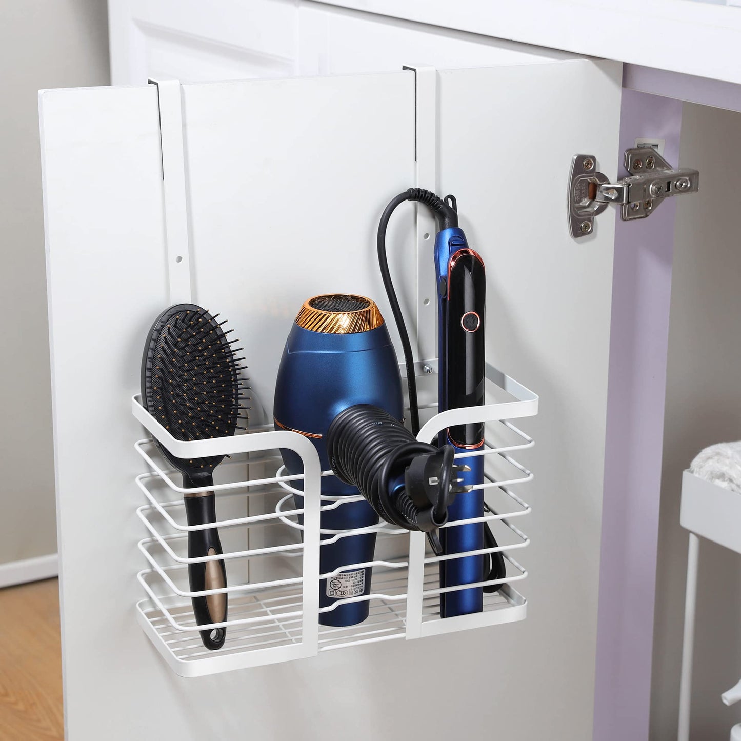 YIGII Hair Dryer Holder Adjustable Height - Hair Tool Organizer White Bathroom Organizer Hot Styling Tools Storage for Hair Drye