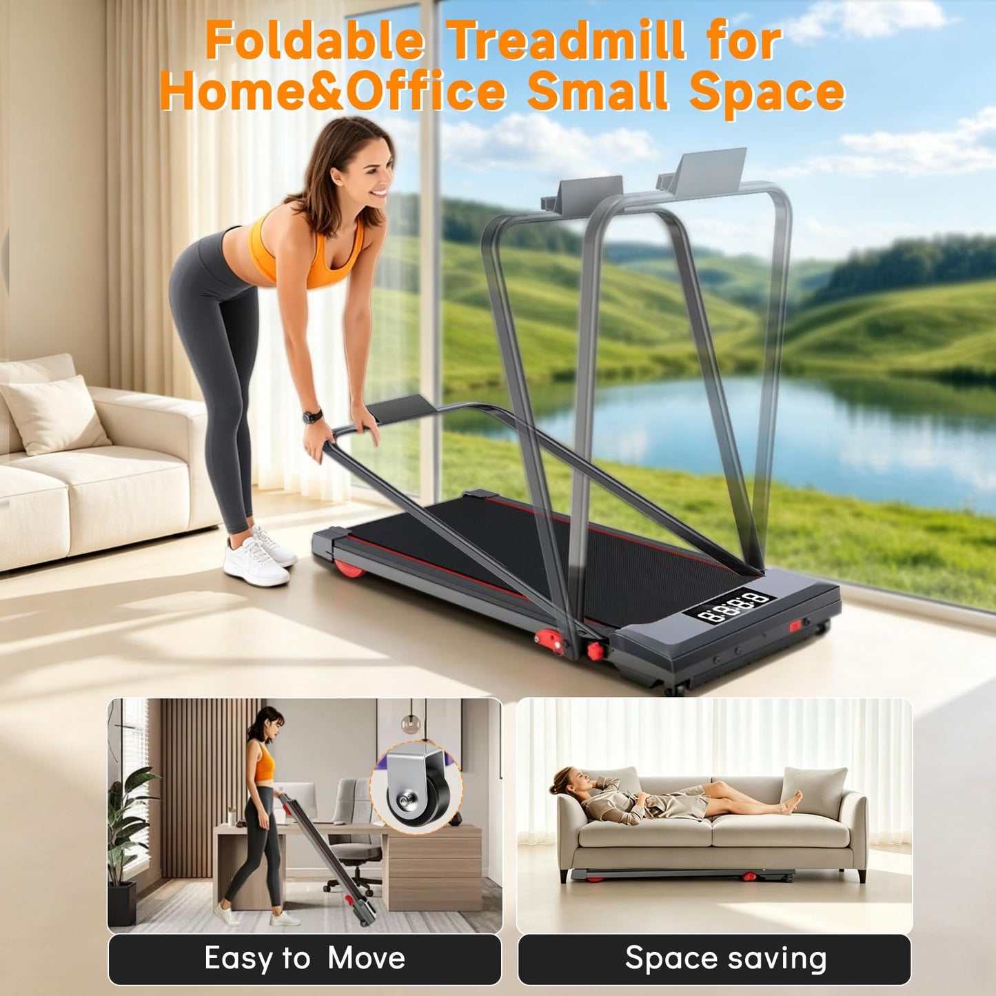 Joxir Walking Pad Treadmill with Incline & Handle Bar, Portable 7.5MPH Under Desk Treadmill for Home Office, 360 Lbs Capacity with LED Display & Remote Control