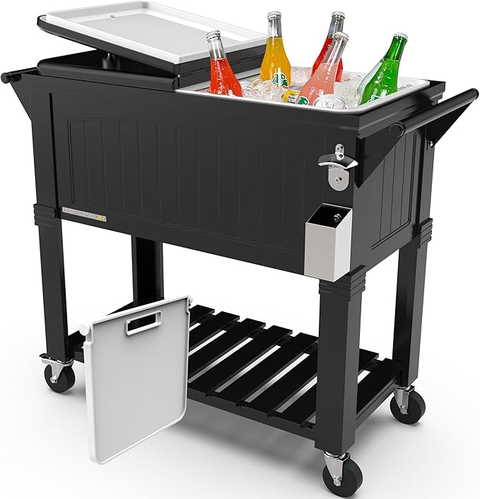 Permasteel Party Cooler with Divider, Spacious 80-Qt Capacity, Chills 36hrs, Serving Tray, Rolling Ice Chest for Indoor an...