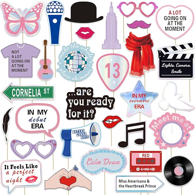 31pcs ERAS Party Photo Booth Props, Signs for Era Backdrop and Selfie Station, Bachelorette Backdrop, Concert Birthday Par...
