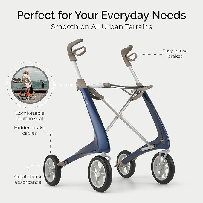 byACRE Carbon Ultralight Rollator - World's Lightest Carbon Rollator - Only 10.6 lbs/for Indoor and Outdoor Use/Foldable and Easy to Travel with (Royal Blue, Compact Track)