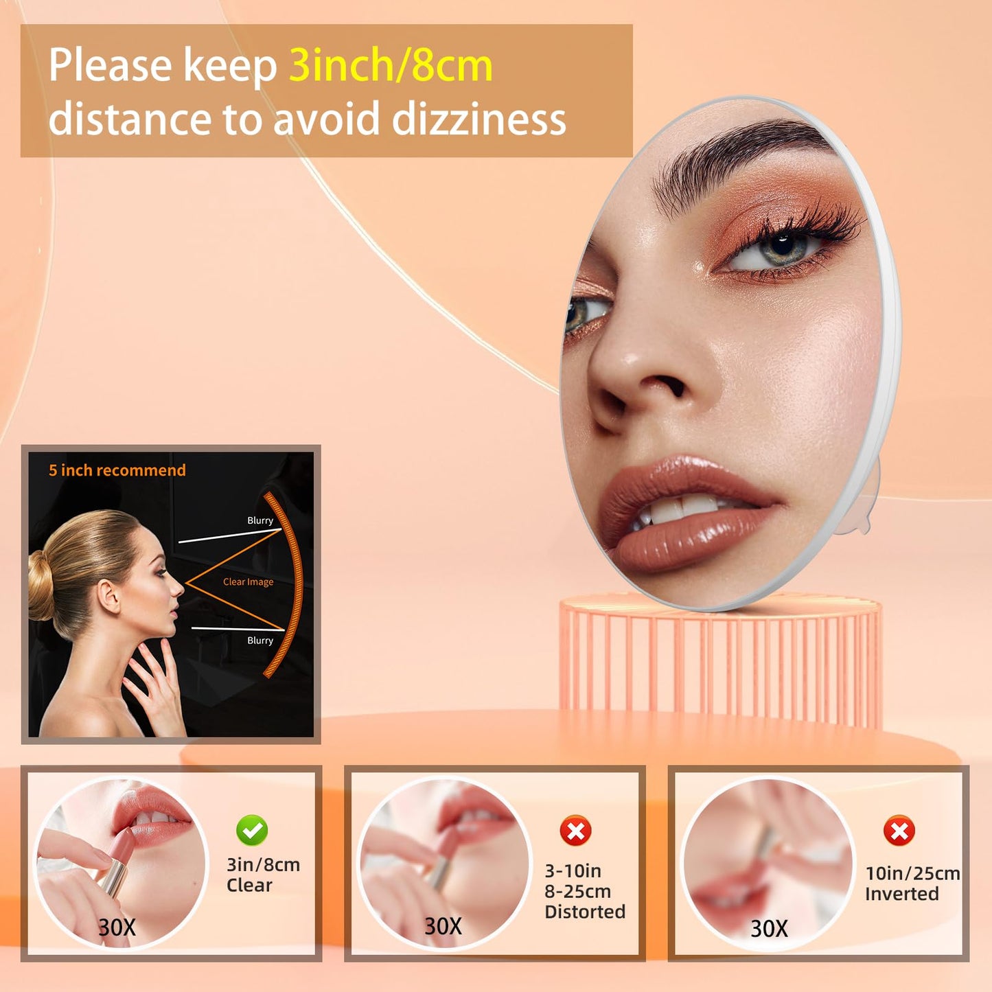 Suupvaor 30X Magnifying Mirror with 3 Suction Cups, Large 6inch Magnified 30X Travel Round Makeup Mirror with High Magnification