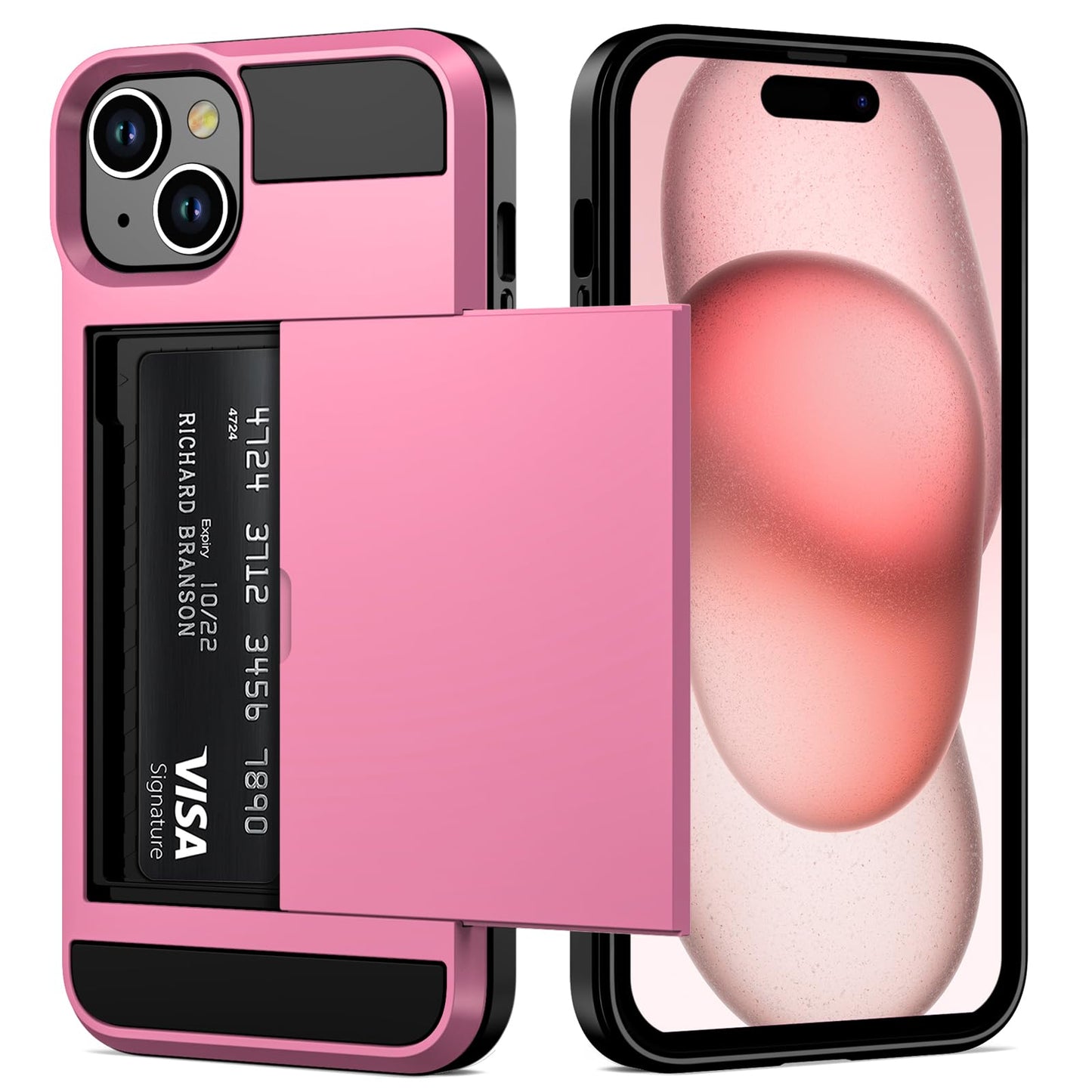 Vofolen For With Iphone 15 Wallet Case With Card Holder, Dual Layer Shockproof Wallet Phone Case, Hidden Card Slot Sliding Prote