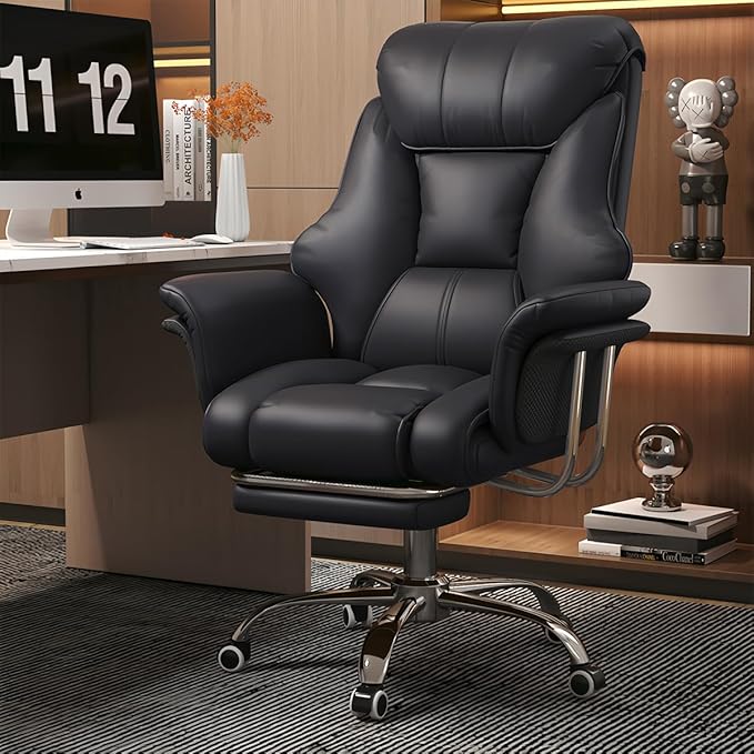 HDHNBA Big and Tall Office Chair 550 lbs Extra Wide Leather Executive Chair with Retractable Footrest, Heavy-Duty Ergonomic Chair, Adjustable Height Computer Gaming Chairs