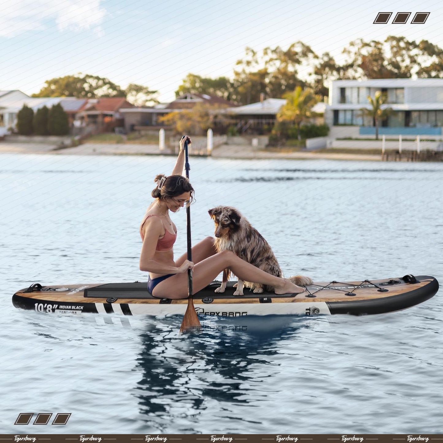 TIGERXBANG Paddle Board, 10.8' Stand Up Paddle Board with Premium Complete Inflatable SUP Accessories, Extra Wide Paddleboards for Adults & Youth-Pandora Collection Indian Black