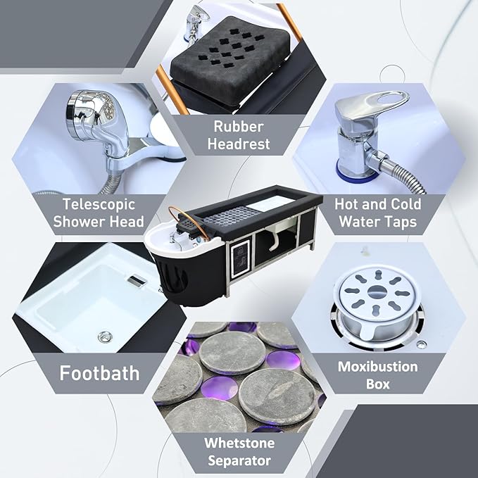 Upgraded Headspa Equipment, Japanese Head Spa Bed with Moxibustion, Massage Shampoo Bed with Water Circulation & Fumigation, Scalp Care Massage Table for Salon Spa Beauty,Moxibustion