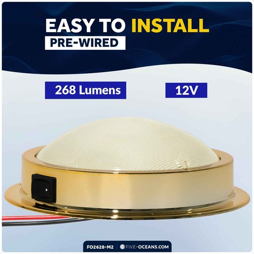 Five Oceans 6-Inch Marine LED Interior Dome Light, 2 Pack, Boat Ceiling LED Lights, Round High Power Downlight, Warm White LED, On-Off Rocker Switch, 12V, Surface Mount for Boat RV Trailer - FO2628-M2