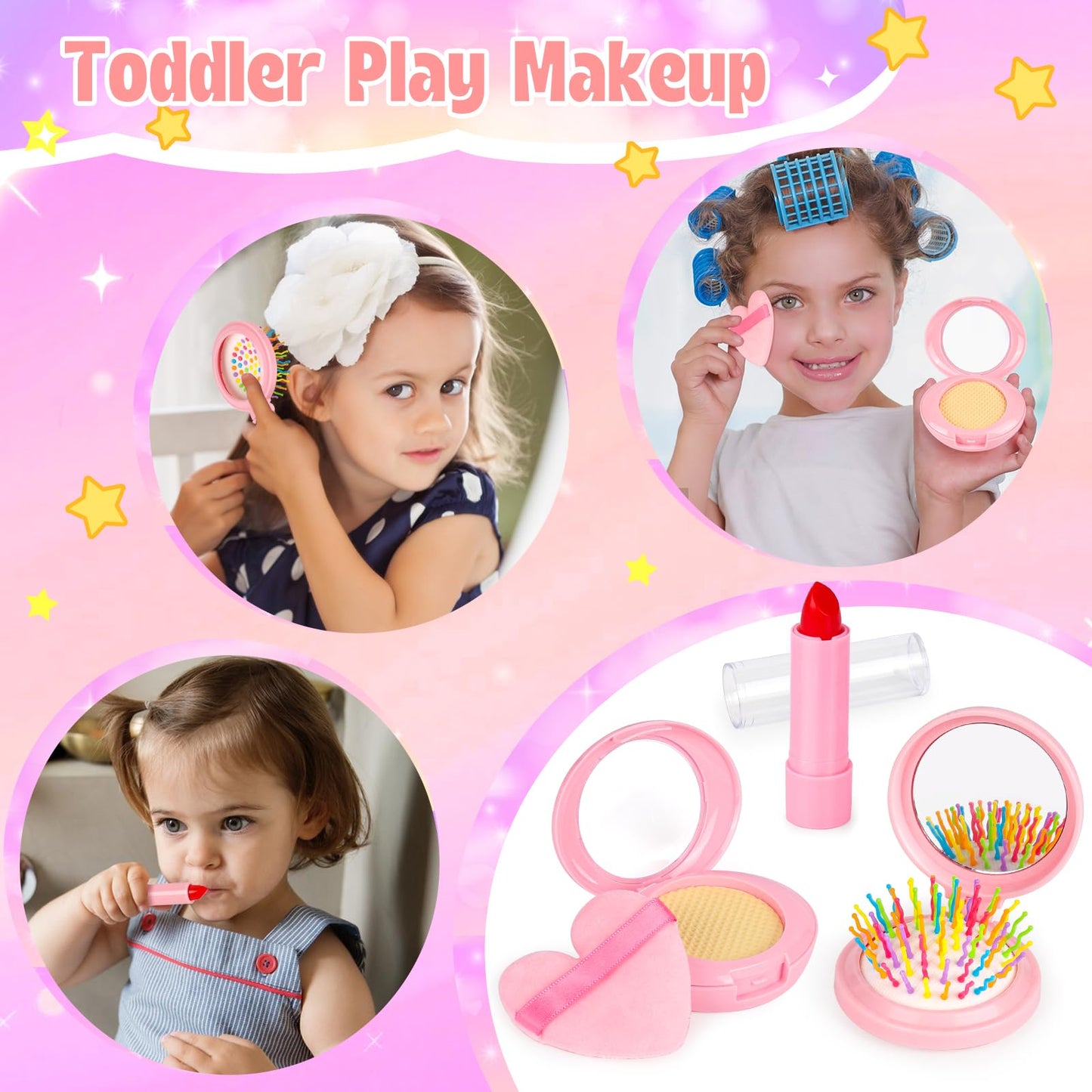 Meaicezli Play Purse for Little Girls, 35PCS Toddler Travel Purse with Handbag, Writing Tablet, Camera, Wallet, Fake Makeup, Girl Toys Includes Phone, Eye Mask, Pretend Play Toys for Girls Ages 3+