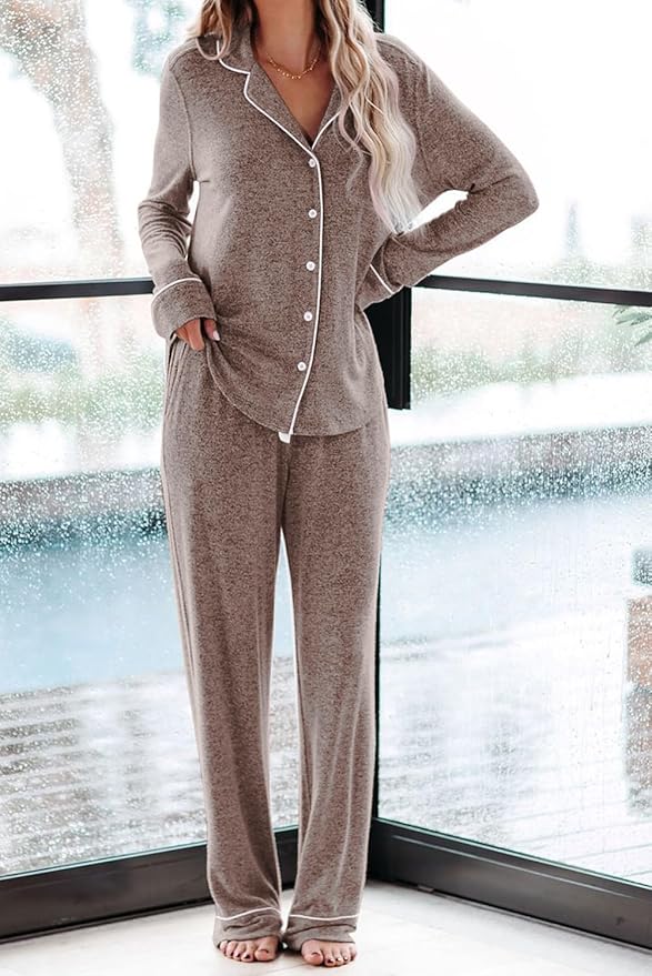 Aamikast Women's Pajama Sets Long Sleeve Button Down Sleepwear Nightwear Soft Pjs Lounge Sets