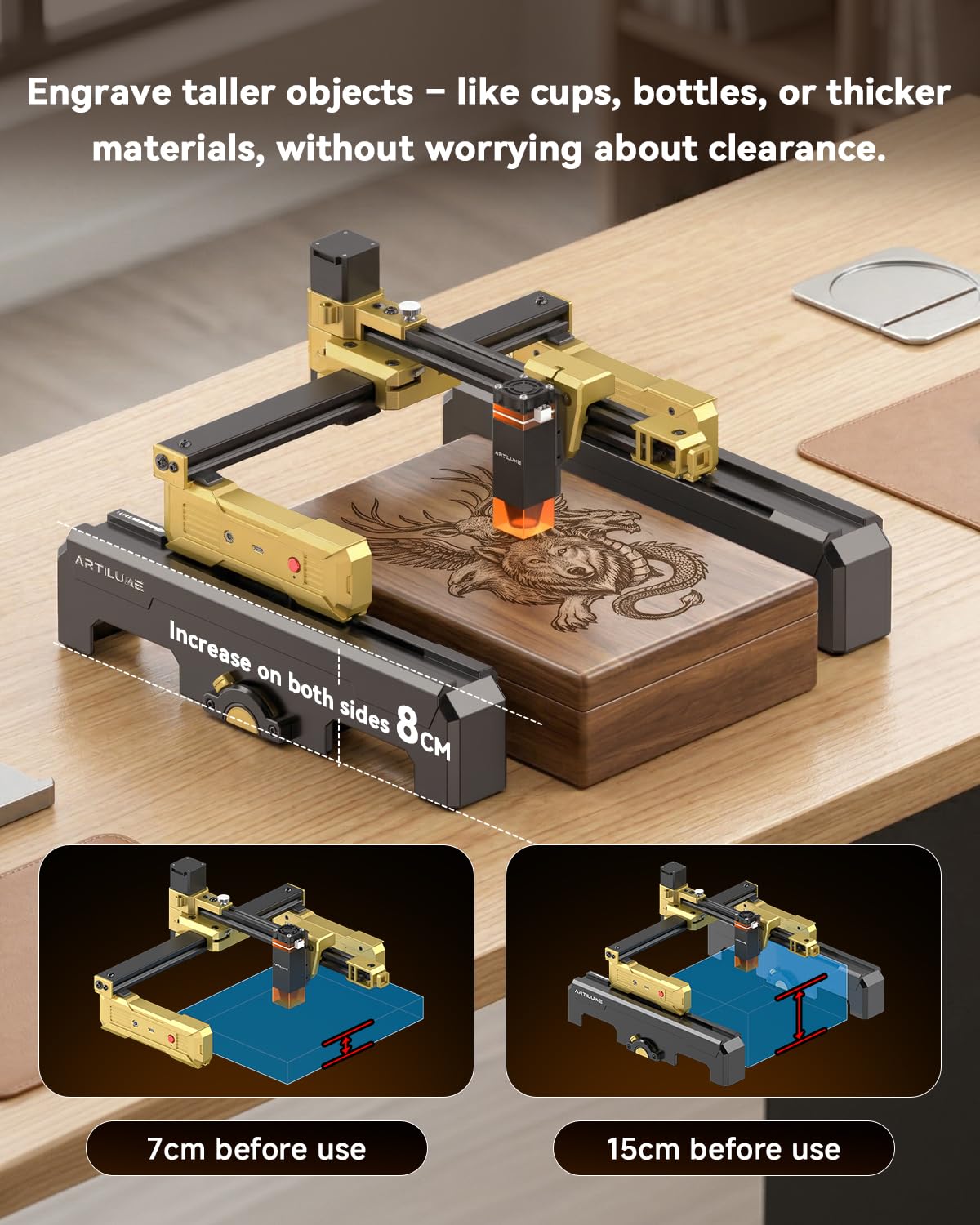 Artilume T1 Foldable Laser Engraver 3000mW with APP Control, Riser & Protective Casing, Portable Engraving Machine for Beginners, for Wood, Leather, Acrylic, Metal – DIY & Small Business