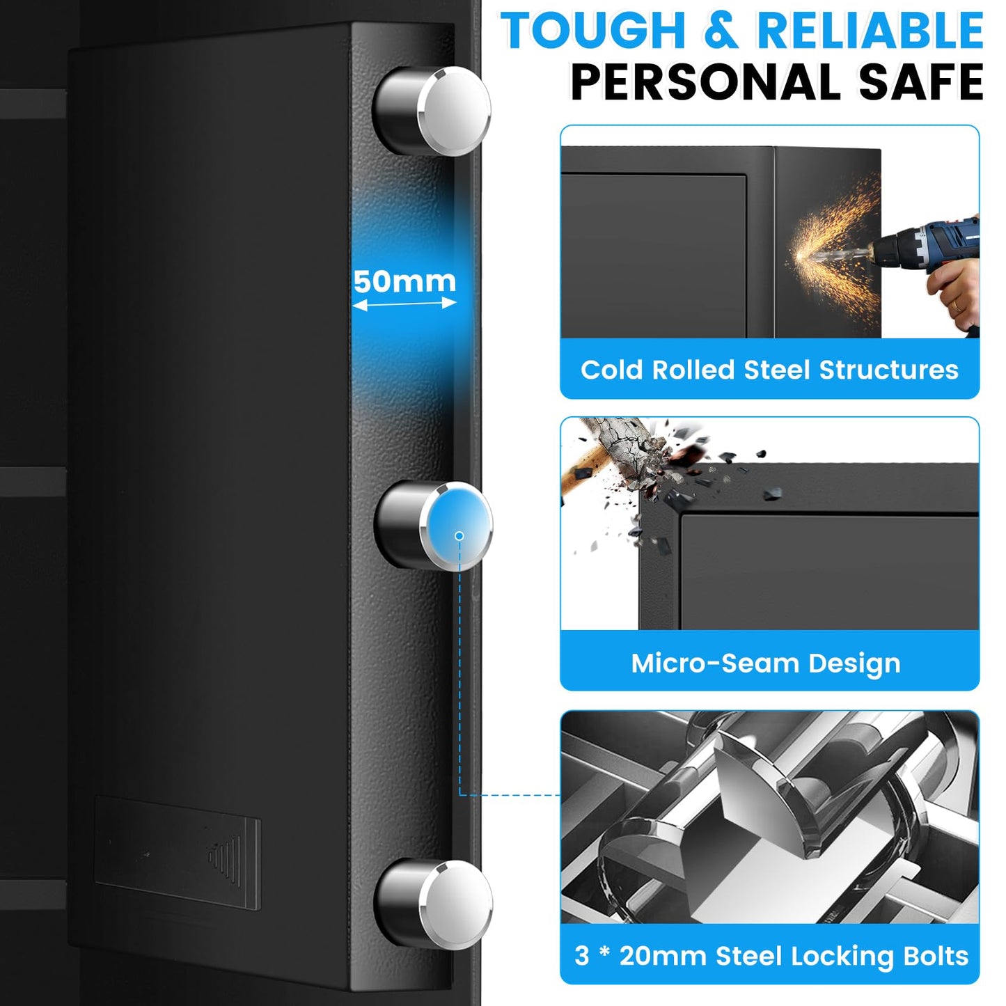 [23.6" Tall]Large Safe Box, 𝟒.𝟔 𝐂𝐮𝐟𝐭 Home Safes with Fireproof Waterproof Bag, Security Safes for Home with Programmable Keypad Key, Smart Alert, Mute Mode, Anti-theft Digital Safe for Valuables