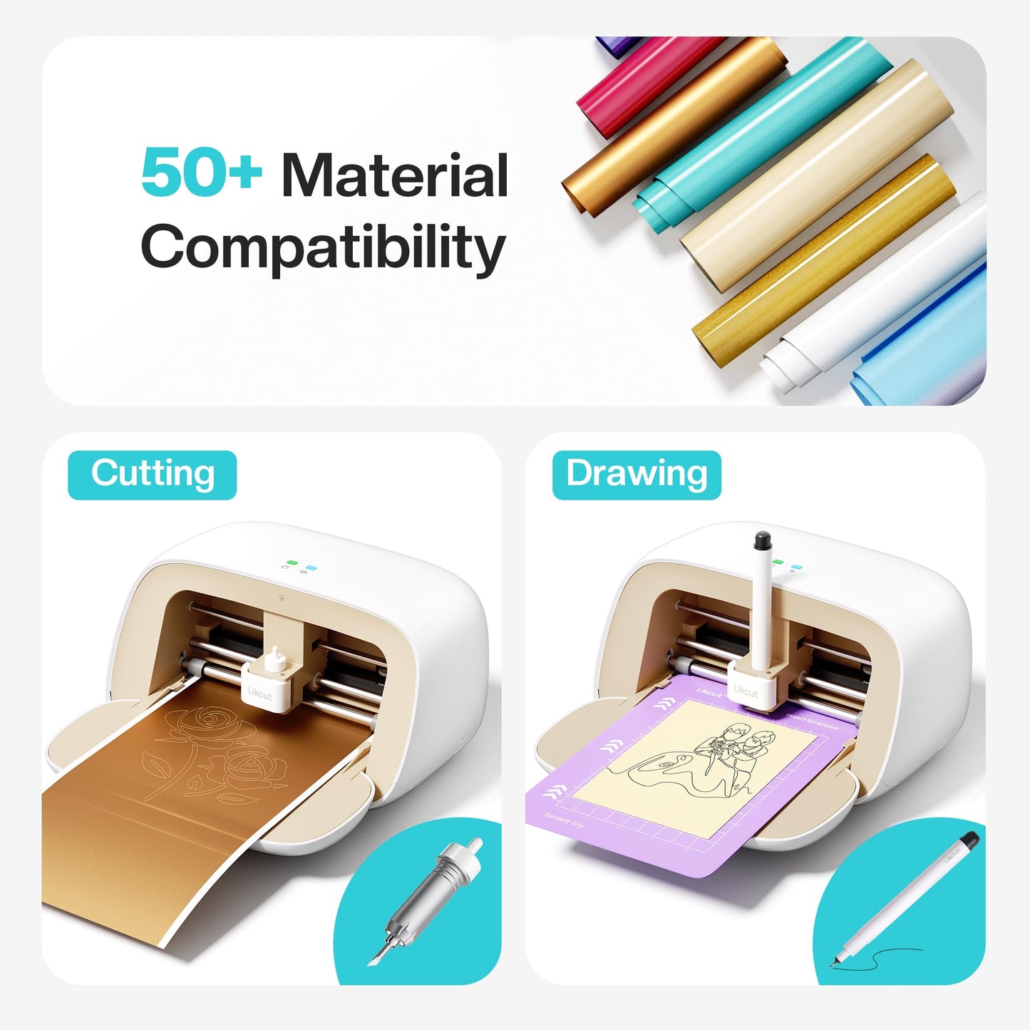 Likcut Vinyl Cutter Machine S501 - Smart Compact Sticker Maker for Vinyl & Paper Crafts, Portable Plotter DIY Cutting Machine for Sticker Joy Craft & Party Supplies, Gifts for Crafters