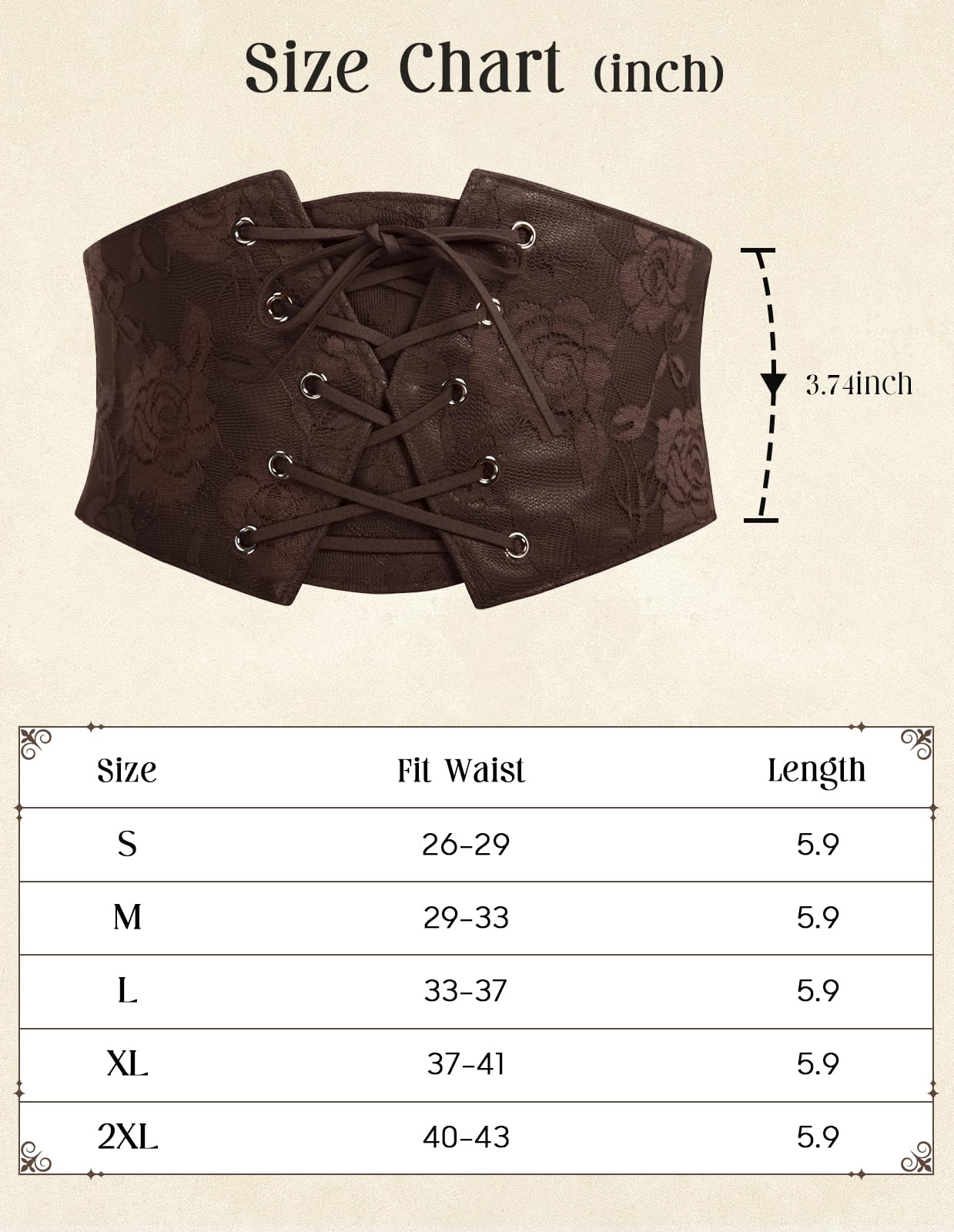 Corset Belt for Women Underbust Boned Lace Up Bustier Renaissance Pirate Corset Belt