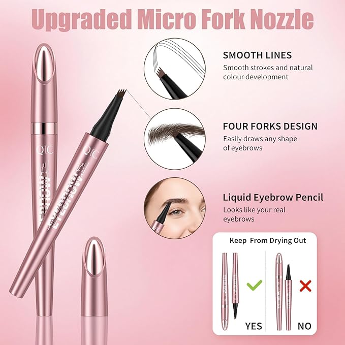 Eyebrow Pen, Waterproof Microblading Eyebrow Pencil, Eye Brown Makeup Pen with a Micro-Fork Tip for Women to Effortlessly Create Hair Like Natural Brows Black