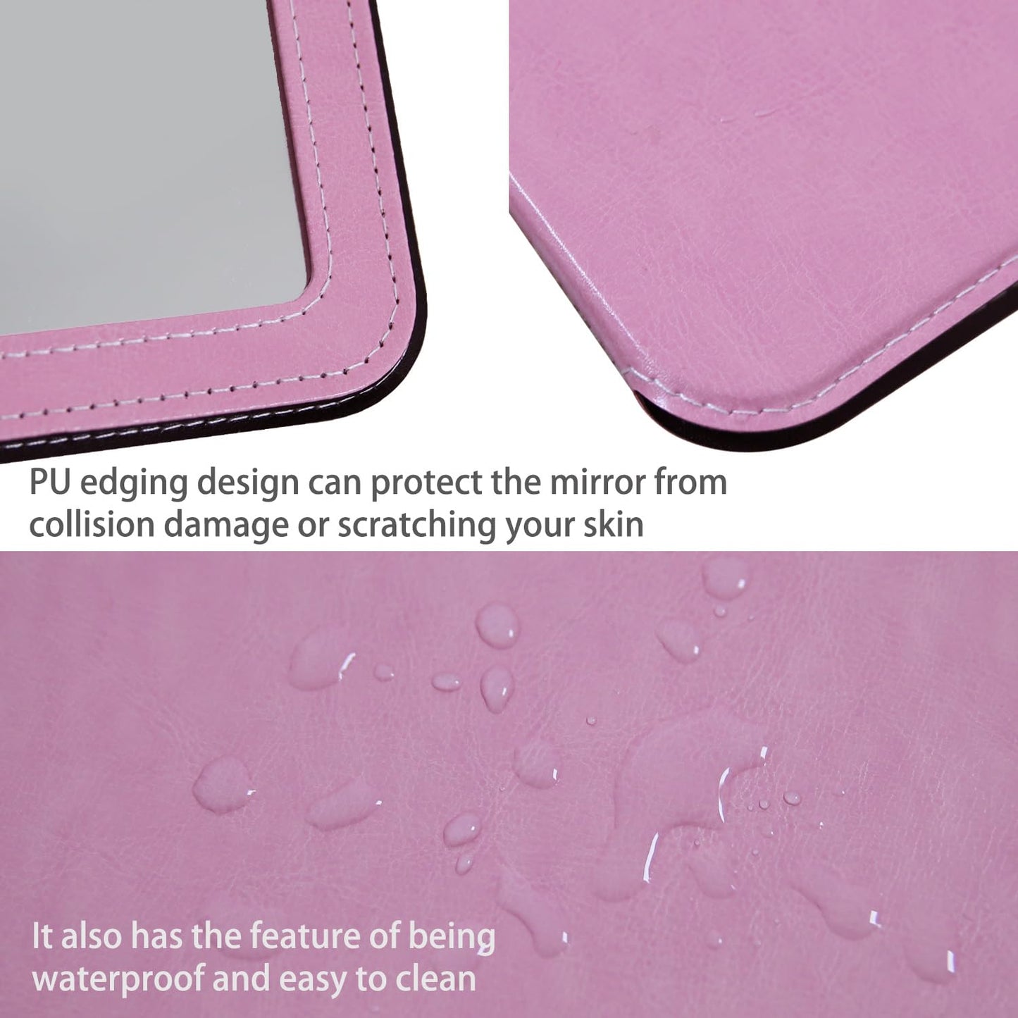 PDOZV Travel Mirror for Desk, 5.3  6.9    Adjustable Rectangle PU Edge Covering Pink Foldable Desk Mirror with Stand for Travel