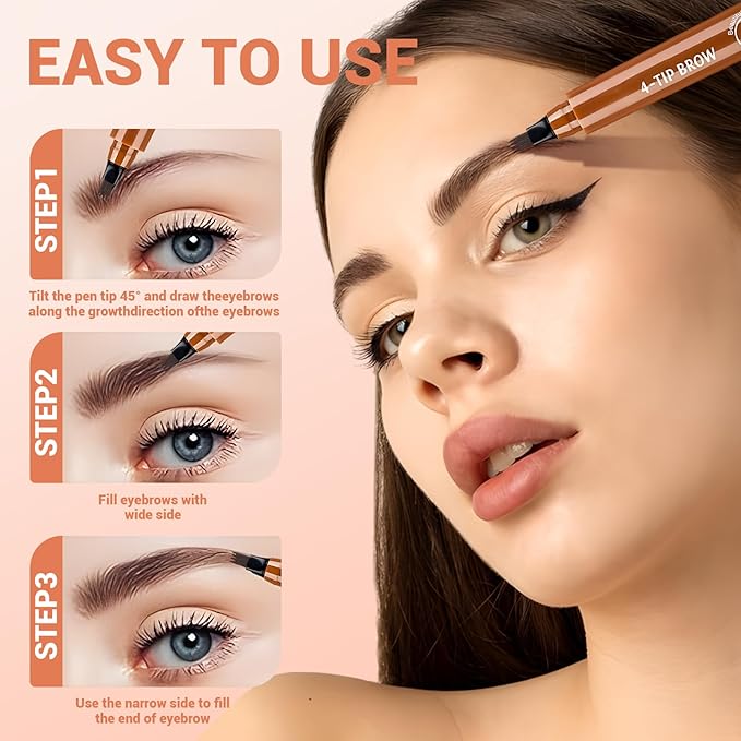 Microblading Eyebrow Pencil, 2025 Upgraded Waterproof Four-tip Beard and Eyebrow Pen, Long Lasting 3D Eye Brow Pencils for Women Natural Hair-Like Strokes (Gray)