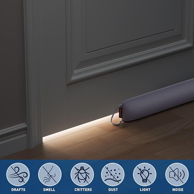 MAGZO Door Draft Stopper, 32 Inch Under Door Draft Blocker Noise Stopper, Weighted Wind Blocker Draft Guard for Bottom of Door, Gray