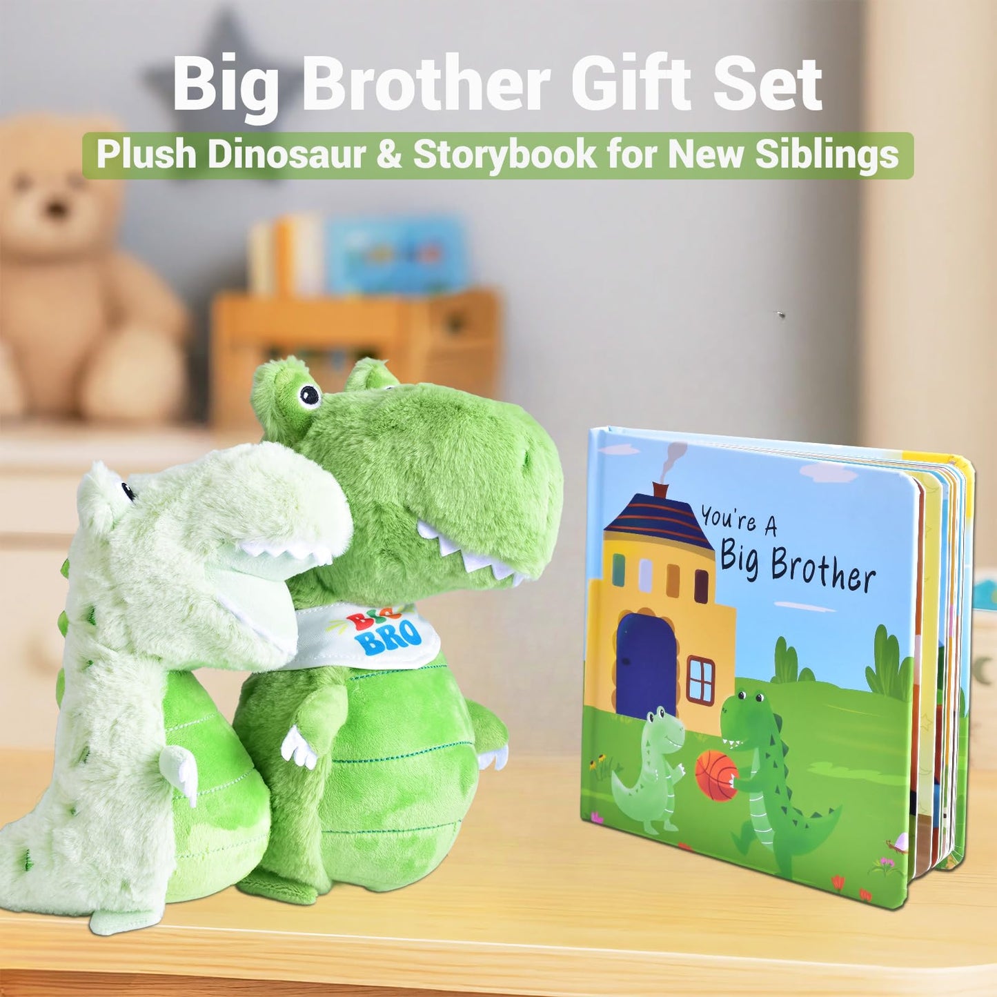 JAJOAGIA Big Brother Gift for Boy for Older Siblings of New Baby Includes Plush Dinosaur with Storybook, Ideal Birthday & Special Occasion Gift for Boys (Big Brother/Little Brother)