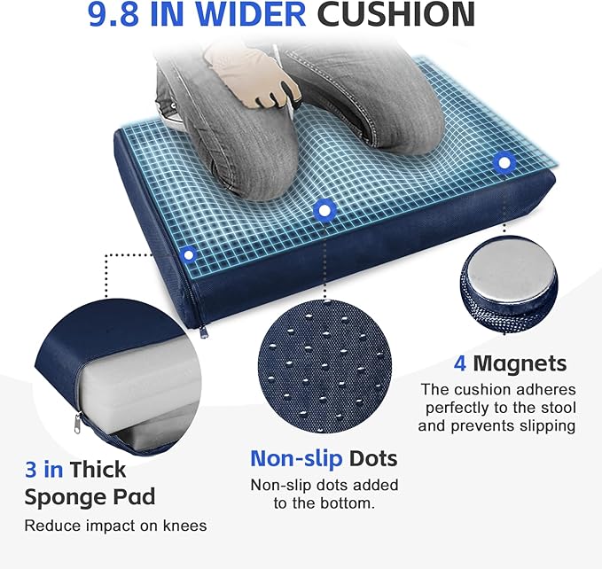 Dekool Garden Kneeler and Seat with Upgraded Wide & 3" Thick Kneeling Pad, Heavy Duty Garden Stool with 2 Large Tool Bags, Portable Bench for Weeding, Gardening Gifts for Women, Men, Seniors, Blue