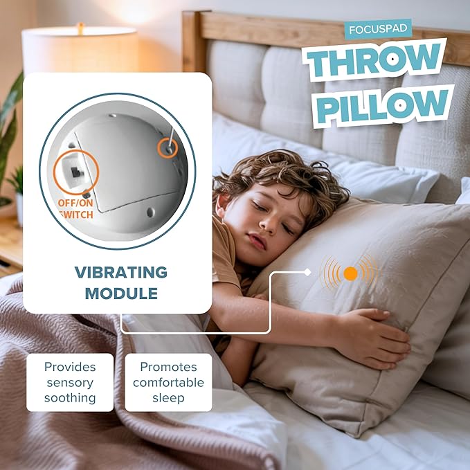 Special Needs Essentials FocusPad Throw Pillow – Gray Vibrating Sensory Cushion for Kids & Adults | Comfort, Calm & Focus for Sensory Needs and ADHD Portable Therapy Pillow
