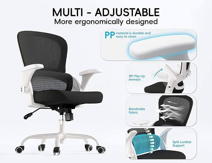 TRALT Office Chair - Ergonomic Office Chair with Back Support, Home Office Desk Chairs, 330lbs Wide Seat Big and Tall Office Chairs, Comfy Desk Chair for Work, Study, Office, Gaming (White Black)