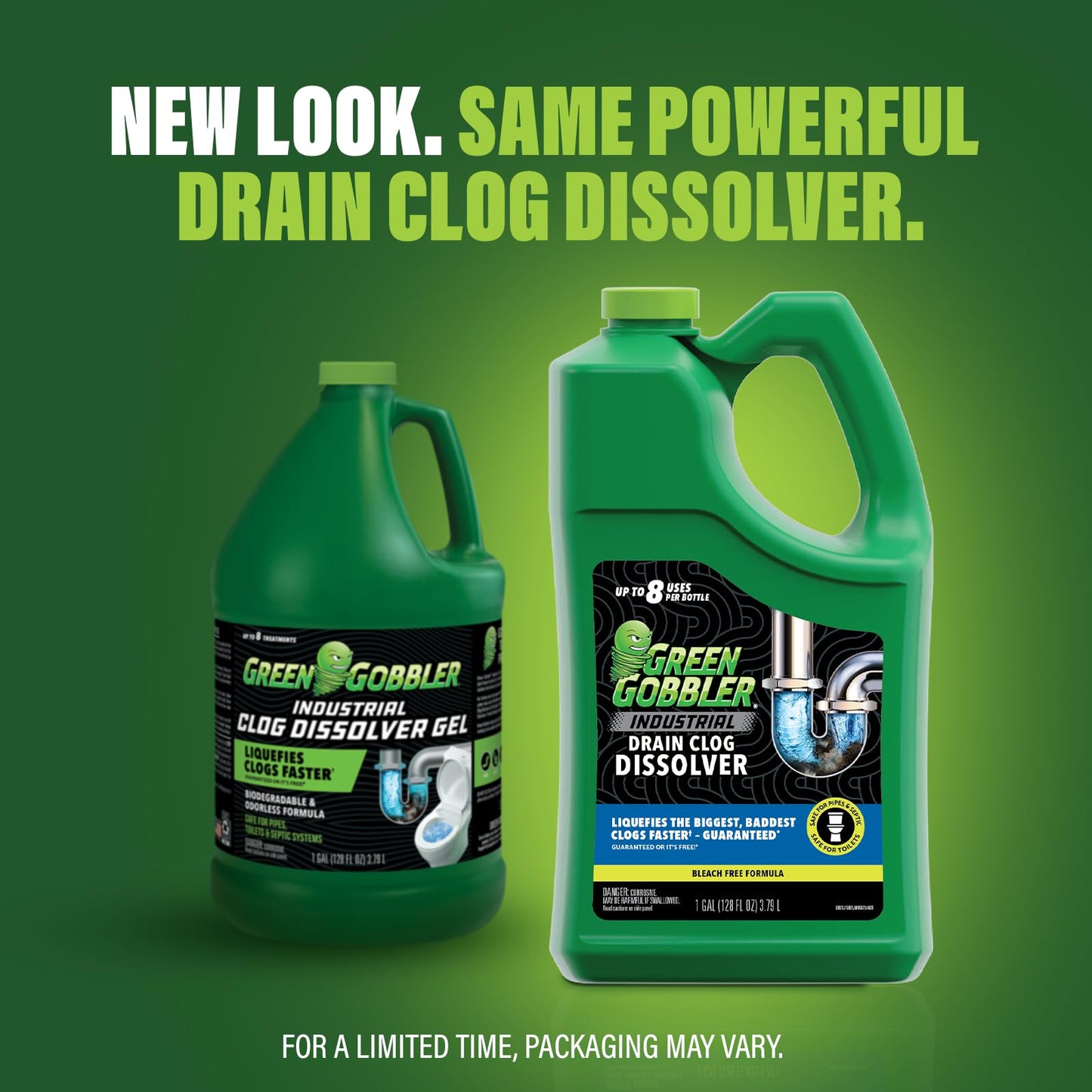 Green Gobbler Industrial Strength Grease and Hair Drain Clog Remover | Drain Cleaner Gel | Safe for Pipes, Toilets, Sinks, Tubs, Drains & Septic Systems | 1 Gallon