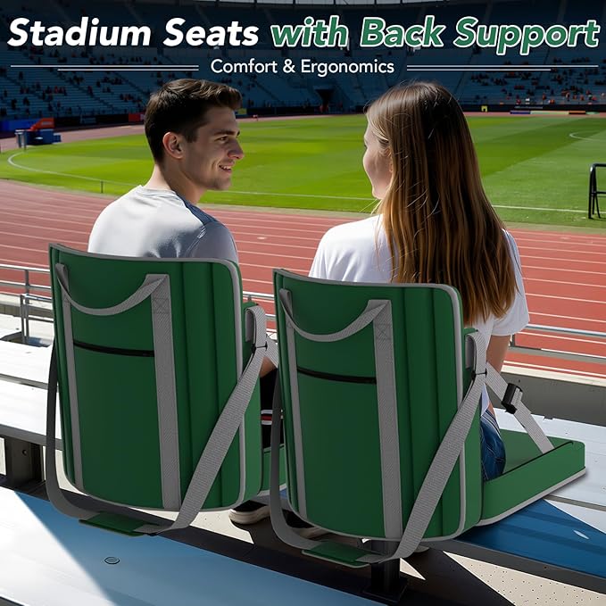 janiry Stadium Seats with Back Support 2PACKS Adjustable Bleacher Chairs with Back and Cushion Bleacher Seat with Cup Holder, Carry Handle & Shoulder Strap for Outdoor Sports Events, Picnics, Beaches