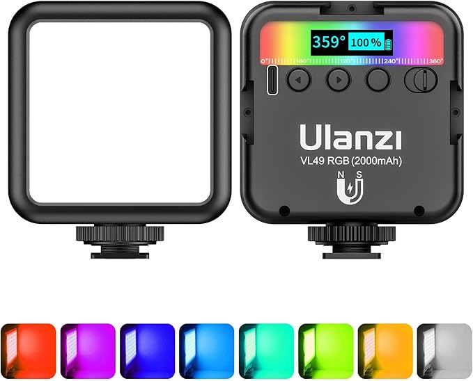 ULANZI VL49 RGB Video Lights, LED Camera Light 360° Full Color Portable Photography Lighting w 3 Cold Shoe, 2000mAh Rechar...