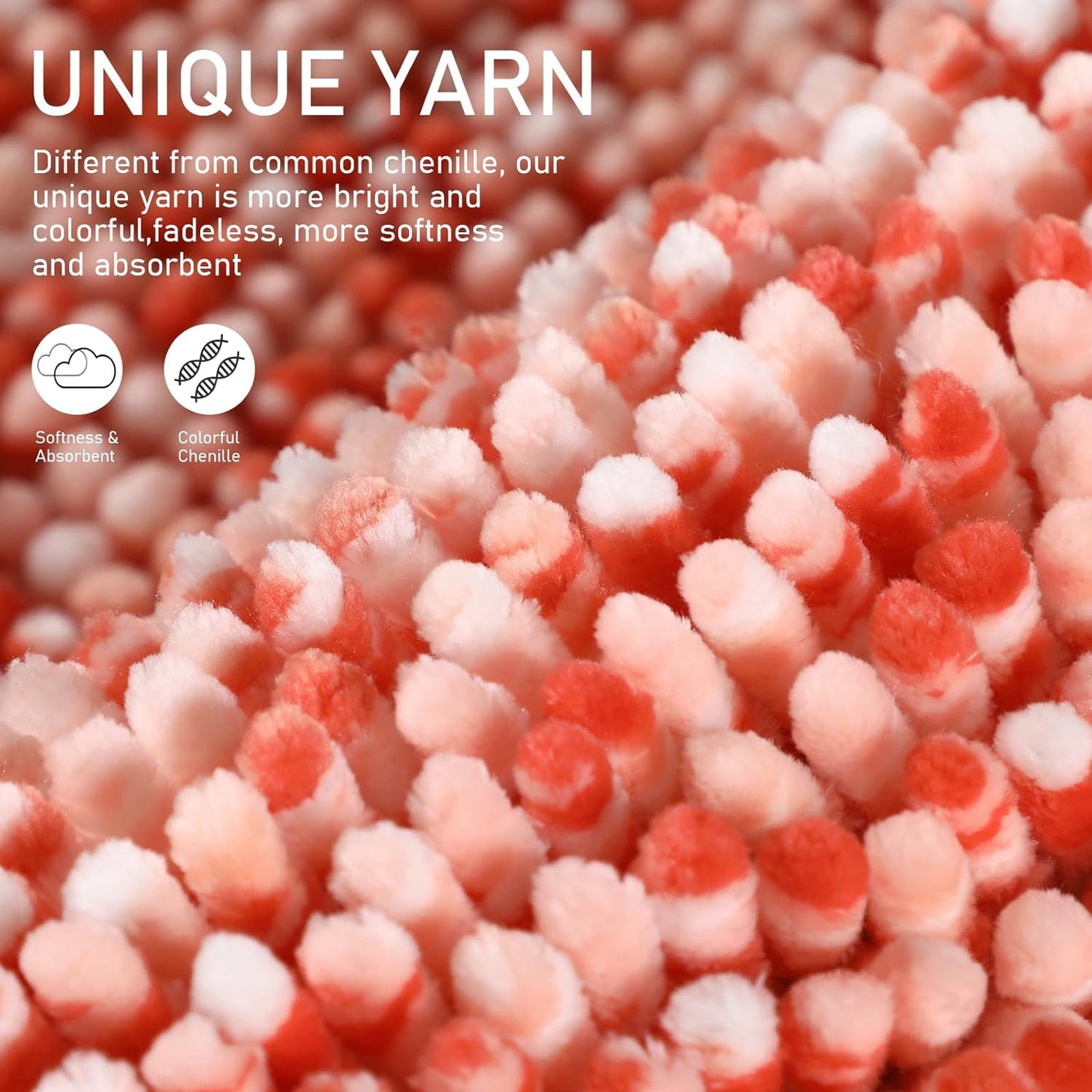Yimobra Luxury Bathroom Rugs, 47x24, Extra Soft Chenille Mats for Bathroom Non Slip, Fluffy Long Matts for Tub, Plush Shaggy Carpet Runner, Water Absorbent, Machine Washable, Orange & Pink