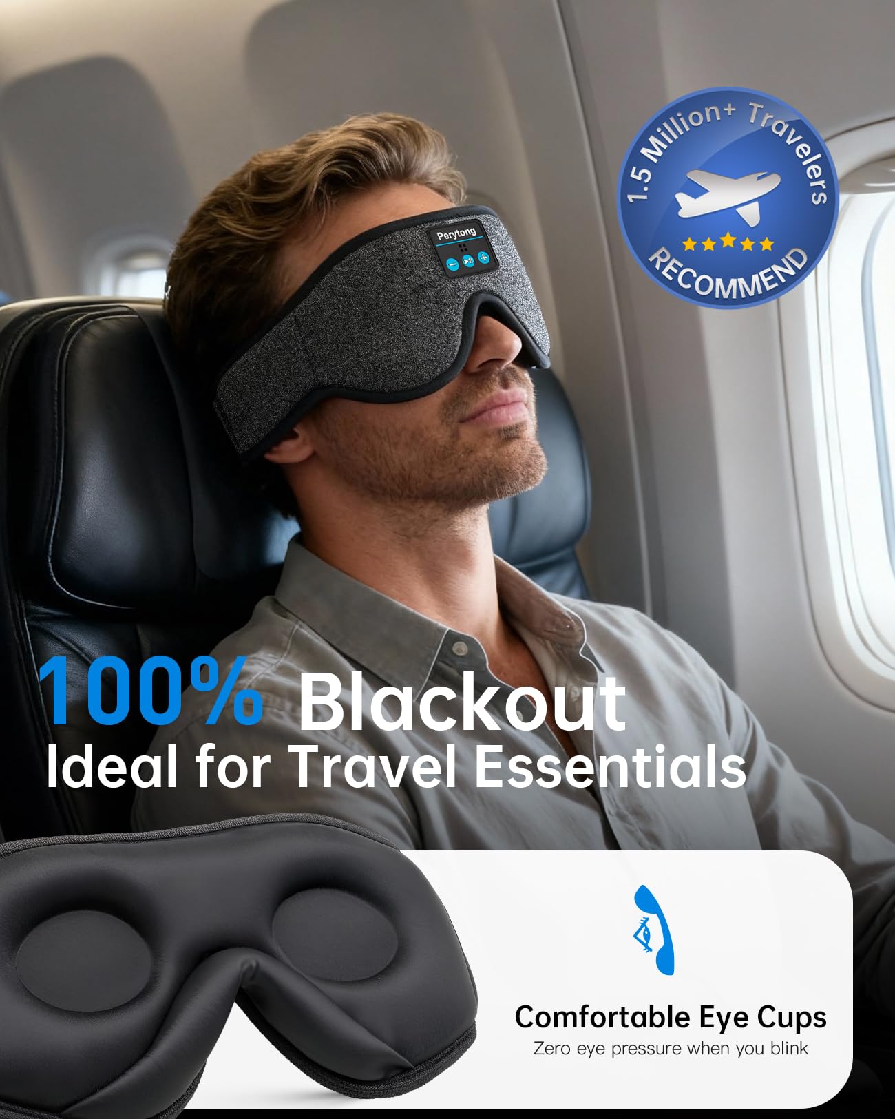 Sleep Mask with Bluetooth 5.4 Headphones, 3D Contoured Sleep Eye Mask with Ultra-Thin HD Stereo Speakers for Side Sleepers, Adjustable Blackout & Noise Canceling for Men Women Deeper Sleep