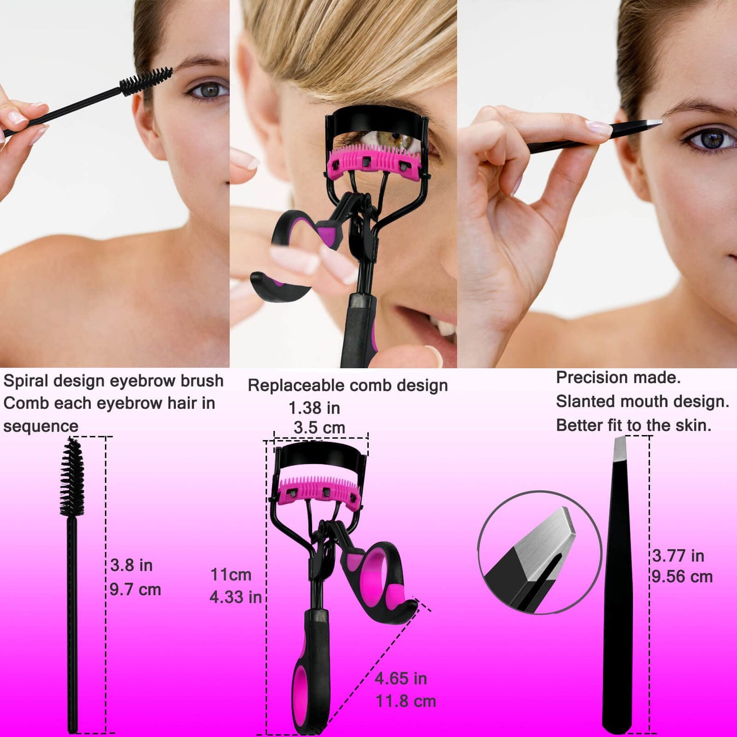 Eyelashes Curler Kit IMMER LIEBEN 17 in 1 Stainless Steel Grooming Scissors, Tweezers, Eyebrow Trimmer, Slant Tip Tweezers, Fals