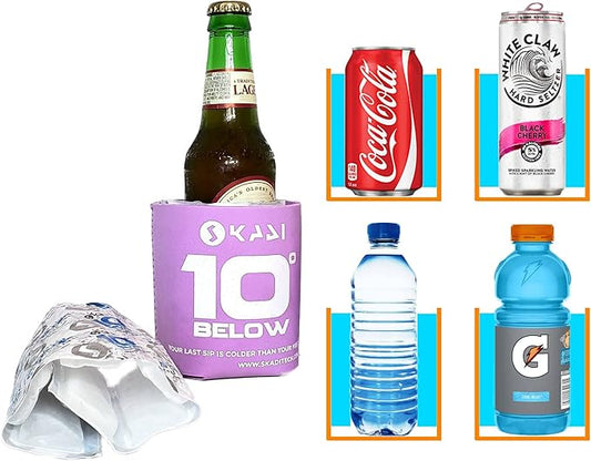 10 Below Classic Freezable Can and Bottle Cooler - Cools to Zero and Below! Swappable ThermPak - 4 in 1 Design - Purple