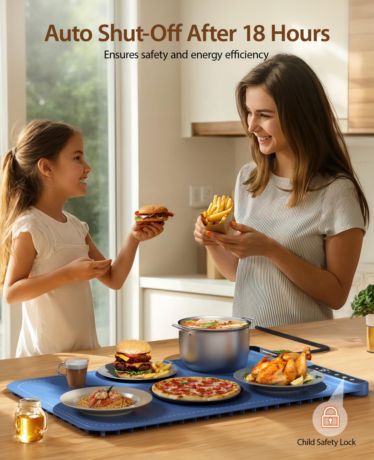 YCDYCD Electric Warming Mat for Food: Adjustable 9-Level Temperature & 1-6H Timer - Silicone Heating Tray for Kitchen Countertop, Buffets, Travel/Party Gatherings