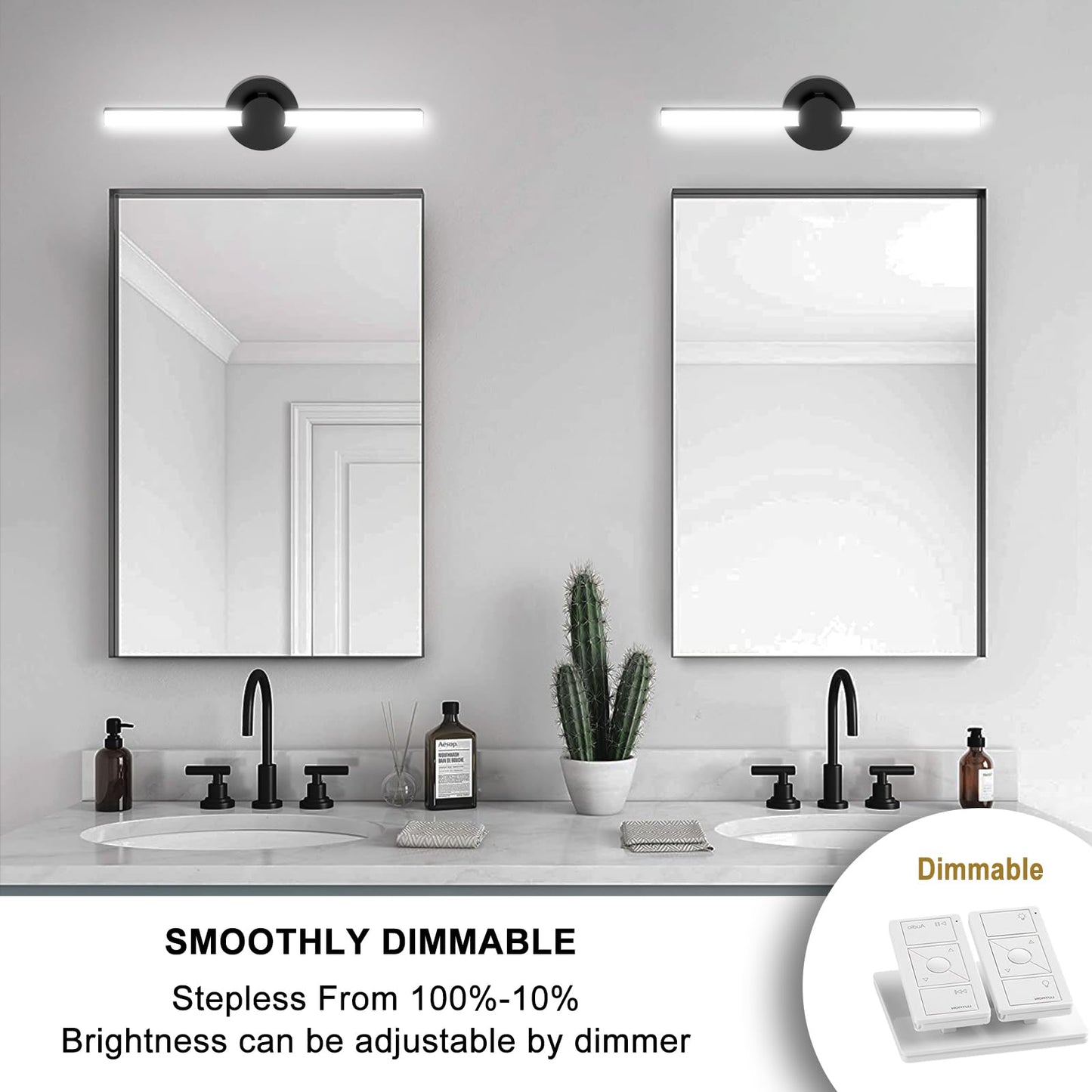 NOVELUX LED Bathroom Vanity Light Flexible Cool White 5000K Black Modern Matte Bathroom Lighting Fixtures Equivalent to Incandescent 230W for Over Mirror Vanity Light - ETL Certificated (1 Pack)