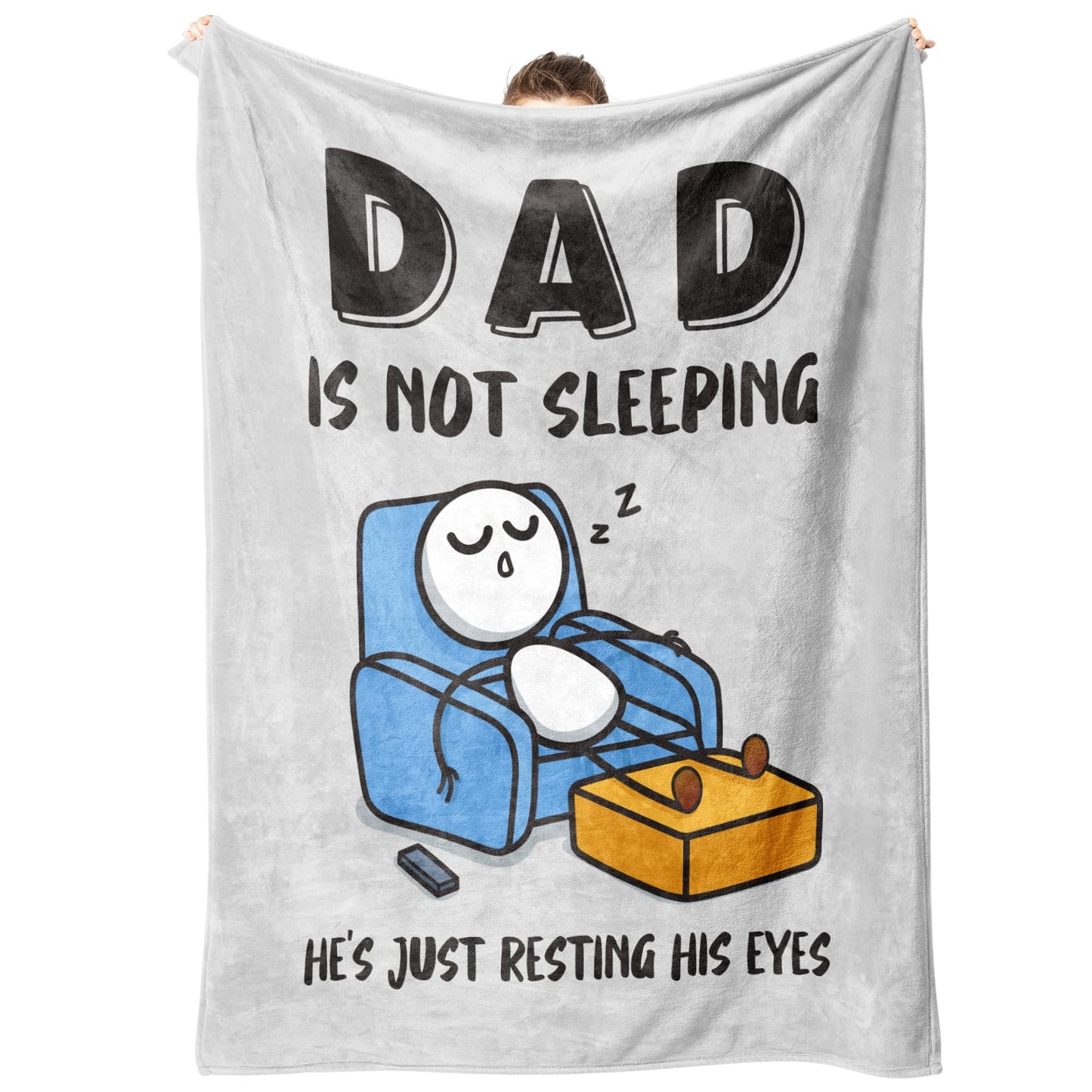 GoMelley Funny Birthday Gifts for Dad Husband, Dad is Not Sleeping Blanket, Dads Gifts from Daughter Son, Super Soft Throws Blanket for Couch and Napping, 60" x 50" (Gray)