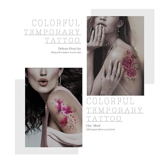 Watercolor Temporary Tattoos｜Women-Exclusive Tattoos (with Florals, Butterflies, Jellyfish, Beauties & More)｜Hyper-Realistic Fake Tattoos, Top Choice for Parties, Parent-Child & Beach