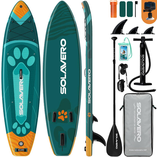 SOLAVERO 10'6" Inflatable Stand Up Paddle Board with SUP Accessories,Non-Slip EVA Deck,Blow Up Paddleboard for Adults & Youth of All Skill Levels