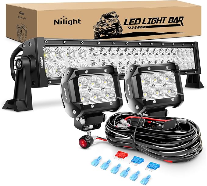 Nilight - ZH004 22Inch 120W Spot Flood Combo Led Light Bar 2PCS 4Inch 18W Flood LED Pods Fog Lights with 16AWG Wiring Harn...