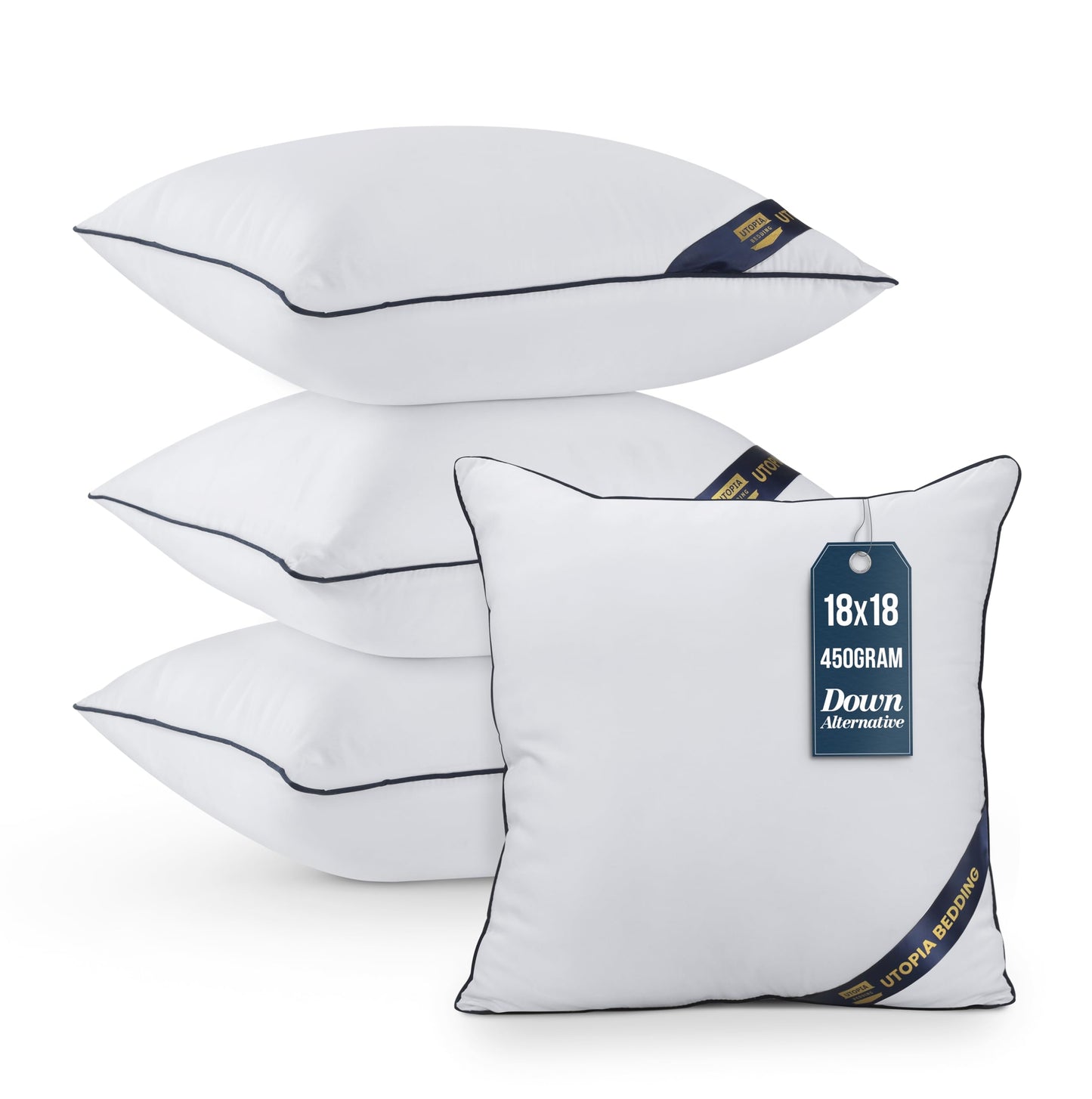 Utopia Bedding Throw Pillow Inserts (Pack of 4, White), 18 x 18 Inches Decorative Indoor Pillows for Sofa, Bed, Couch, Cushion Sham Stuffer