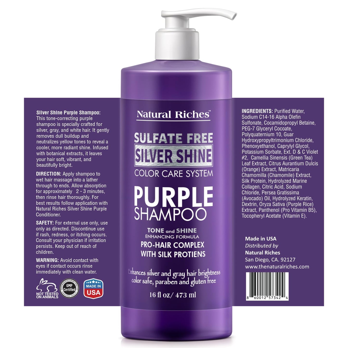 Natural Riches Radiant Silver Shine Purple Shampoo and Conditioner Set for Gray Hair - Paraben-Free and Color Safe - With Silk P