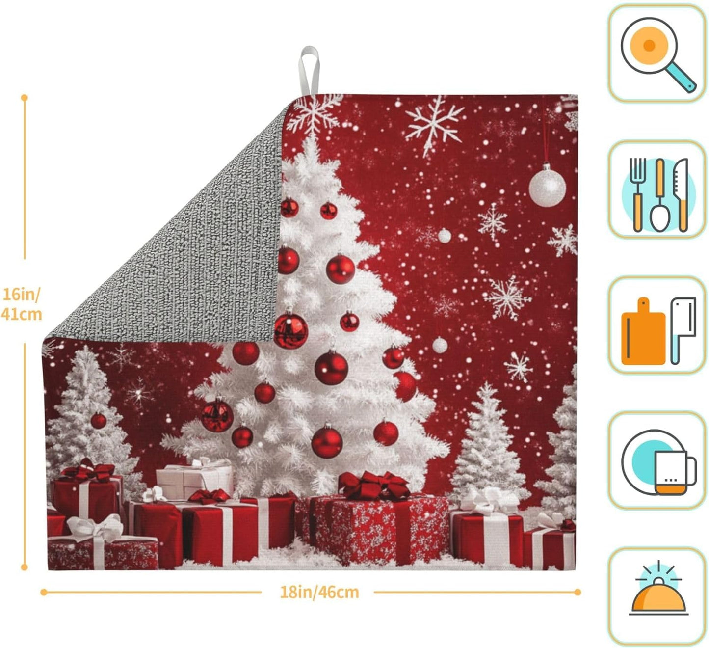 Dish Drying Mat Red Christmas Tree Ball Xmas Absorbent Microfiber Non Slip Quick Dry Heat Resistant Holiday Decorative Kitchen Counter Mat for Plates Cups Glasses 16x18 Inch