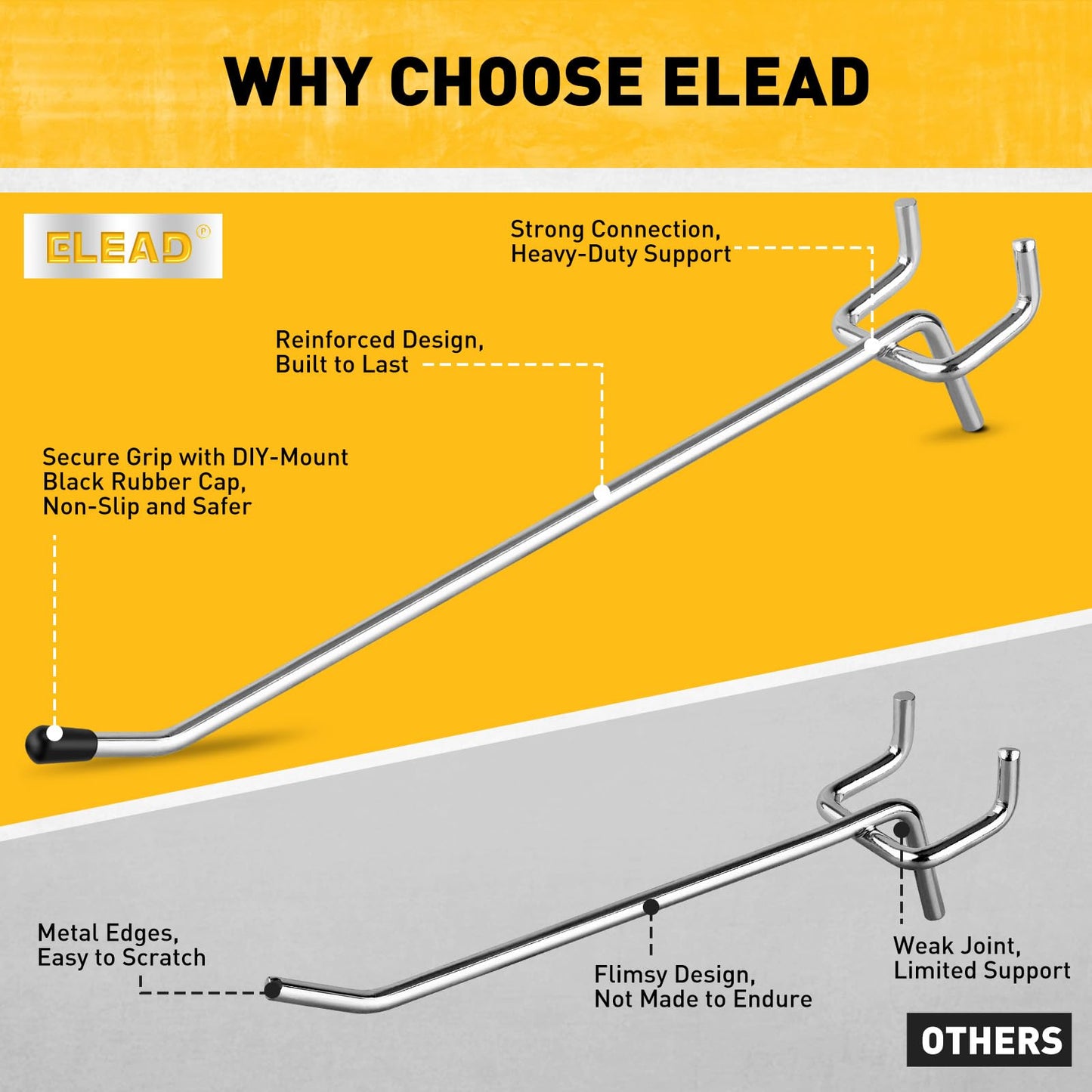 ELEAD 66-Piece 2/4/6 Inch Pegboard Hooks, Heavy Duty Peg Board Organizer Accessories, Peg Board Tool Hangers Fit for 1/4" and 1/8" Pegboard Hanging Tools Garage, Workshop, and Craft Storage