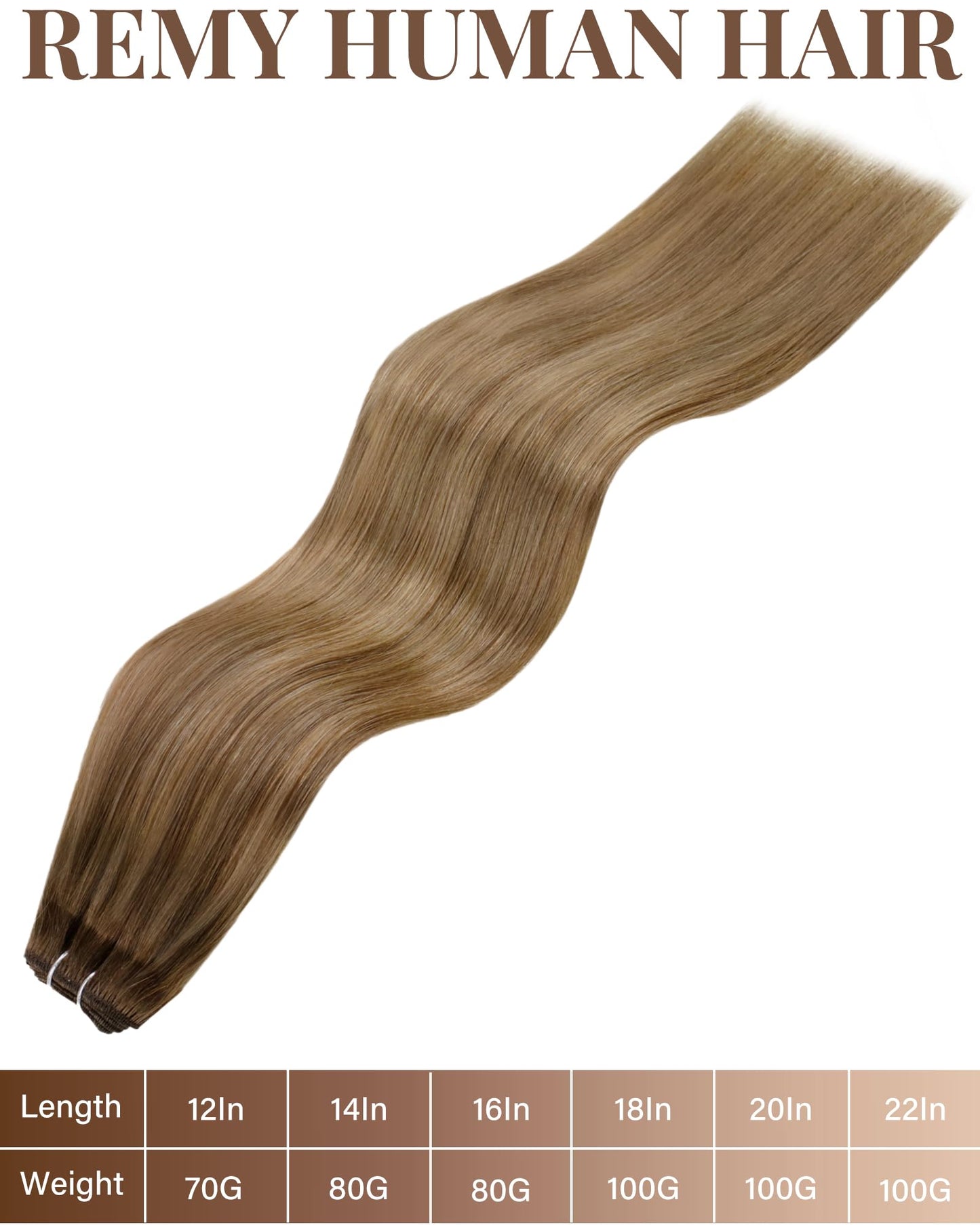 Hetto Weft Hair Extensions Human Hair Brown Sew in Hair Extensions Real Human Hair Medium Brown to Light Brown Mix Golden Blonde