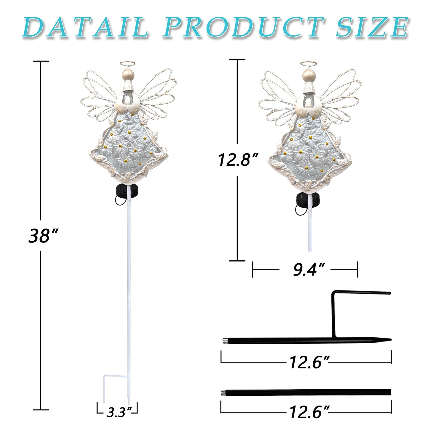 COOZZYHOUR 38Inch Angel Solar Lights Outdoor Decorative-Metal&Glass Angel Hydrangea Flower Garden Stake Lawn Light- Waterproof 30 Warm White LED for Remembrance Gifts & Grave Decorations (White)