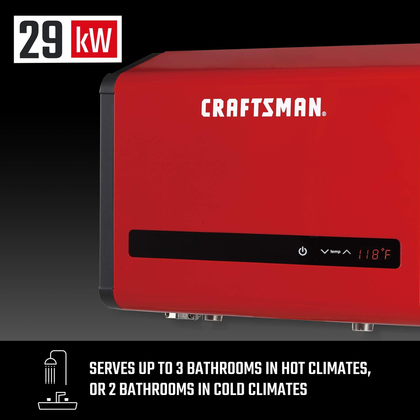 CRAFTSMAN 29kW 240-Volt 5.7 GPM Electric Tankless Water Heater, hot water heater for 2-3 Bathrooms